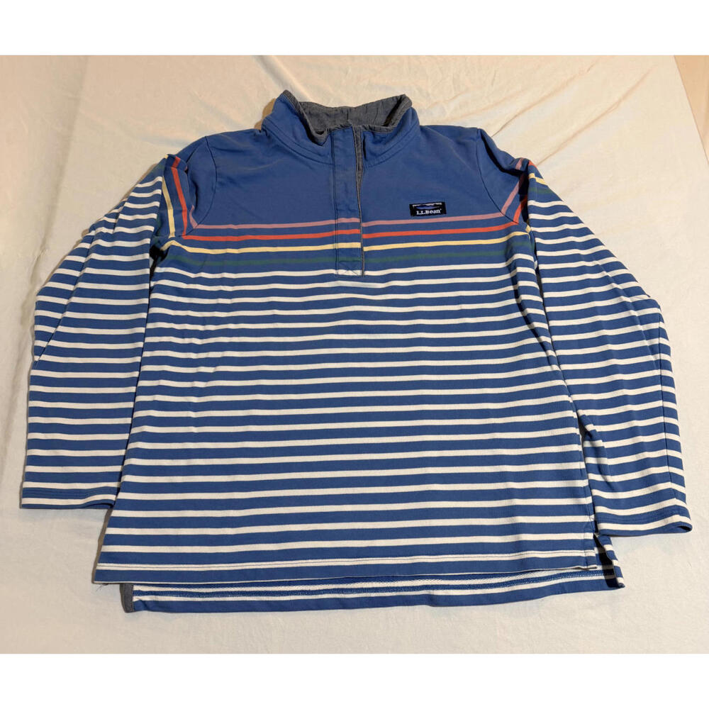 L.L. Bean Womens Striped 1/4 Quarter Button Pullover Sweater Size Large‎